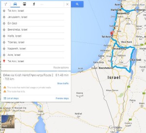 Mapa Izraela z zaznaczoną trasą naszej podróży